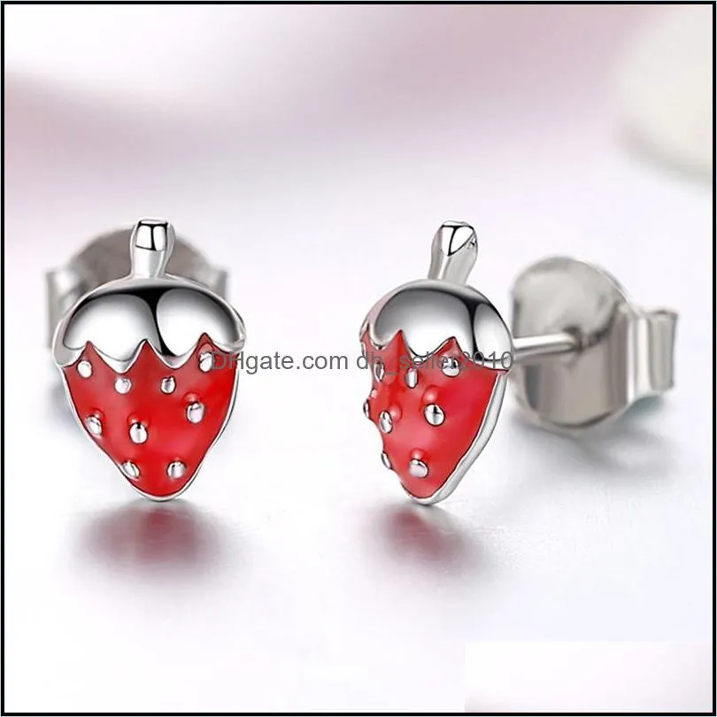 Fashion 925 Sterling Silver Earrings Children Jewelry Red Enamel Animal Ladybug Small Stud Earrings For Kids Girls Baby