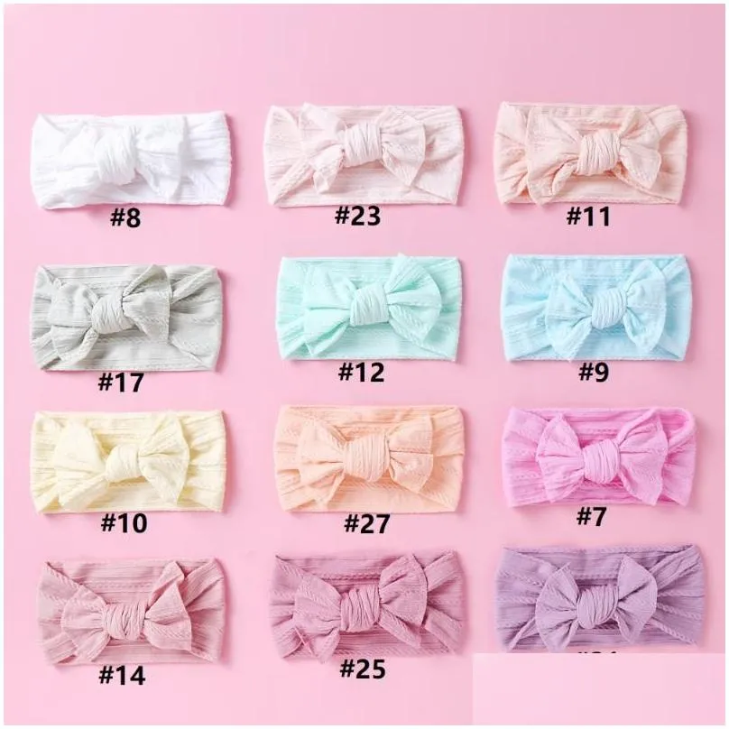 pcs/lot born baby girls ribbed bow headband cable knit wide nylon elastic hair band shower gift po props accessories