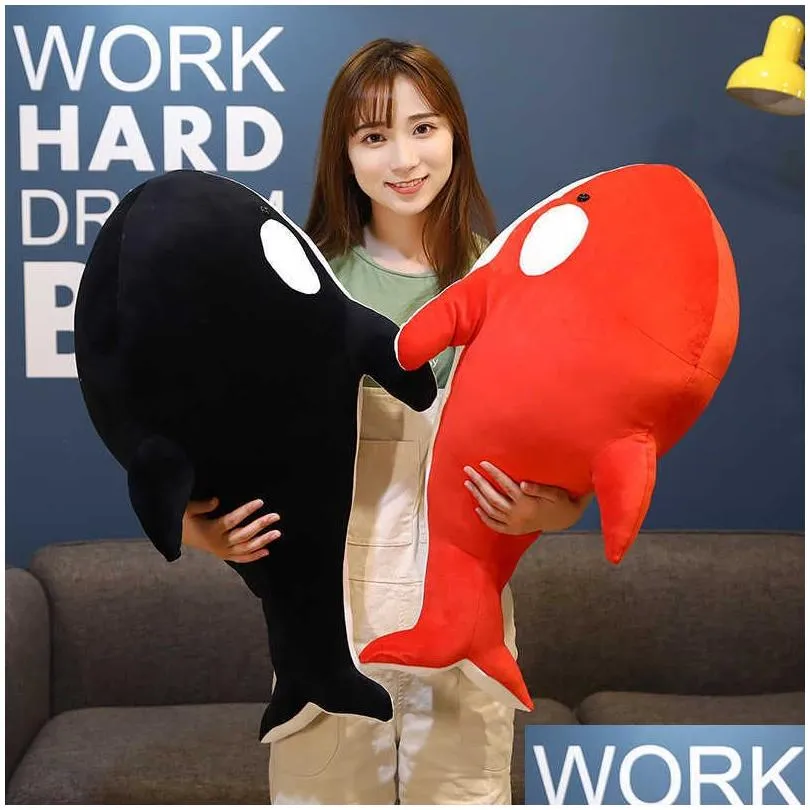 nice 60/80cm black and red shark plush toys big killer whale doll orcinus orca stuffed sea animals children birthday gift 210724