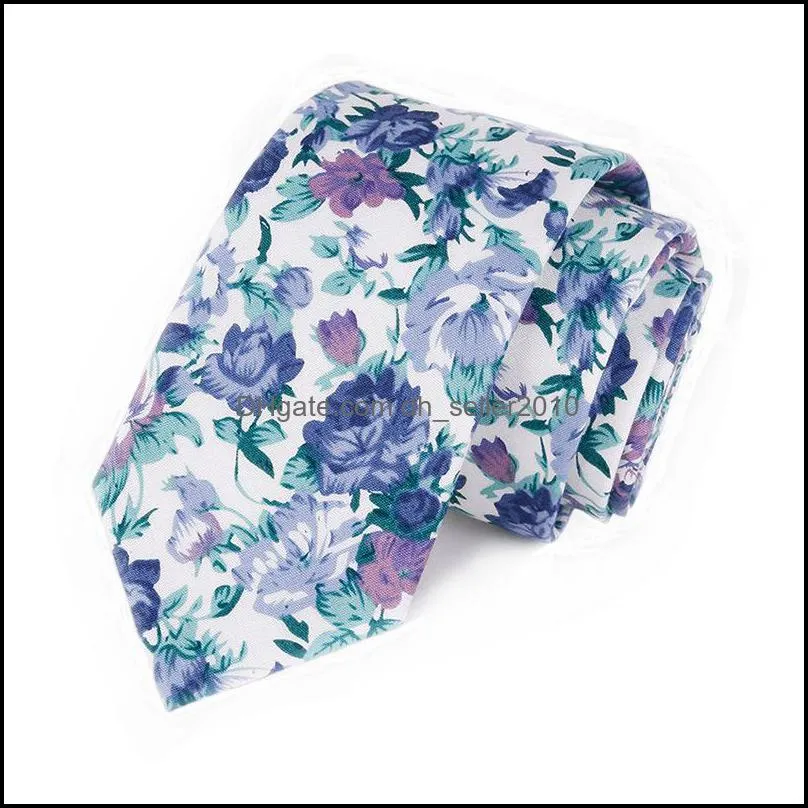 Floral Ties For Men 6cm Cotton Skinny Tie Woman Cravat Neckties Wedding Party Slim Casual Printed Neck Neckwear 3648 Q2
