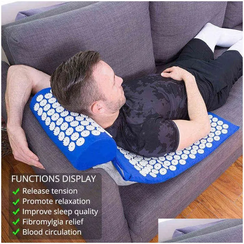 acupressure mat sensi massage mat pillow set applicator for neck foot yoga mat with needle back cushion 220122