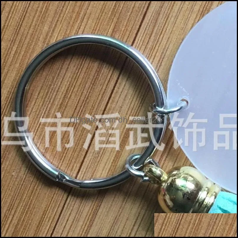 4cm Blank Disc with 3cm Suede Tassel Vinyl Keyring Lowest Multi Color Available Gold Silver Clear Acrylic Keychain 1649 Q2