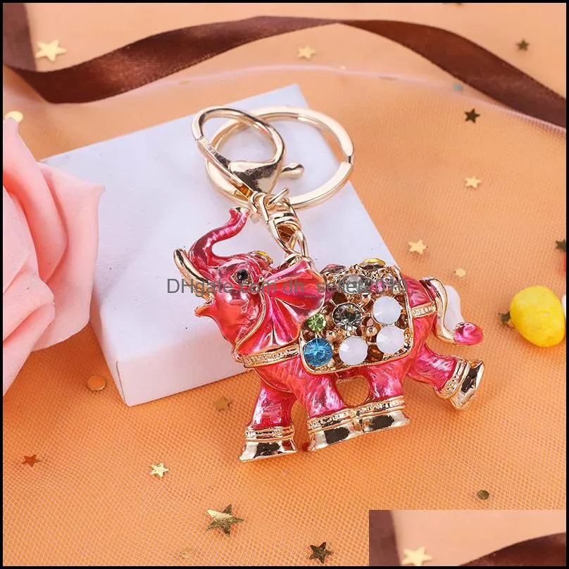 colorful Rhinestone Elephant Keychain Car Key Holder Drop Women Bag Ornaments Pendant Small Gift