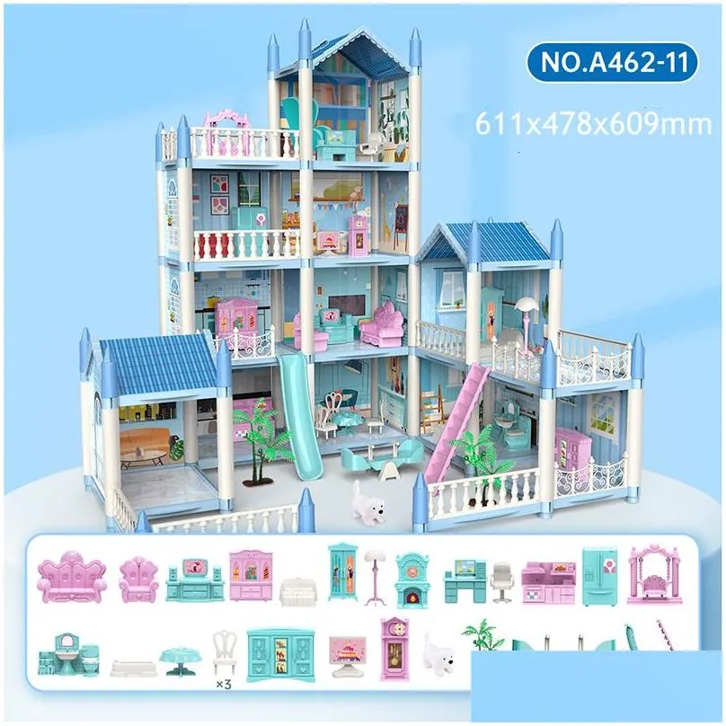 doll house accessories diy 3d cottage lighting villa model montessori assembled puzzle large size set family castle children toys gift