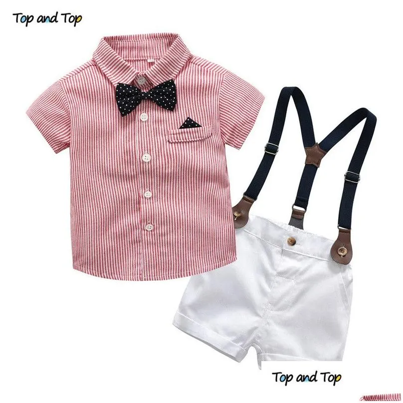 baby boy gentleman clothes set summer suit for toddler striped shirt with bow tieaddsuspenders white shorts formal boys clothes t191024