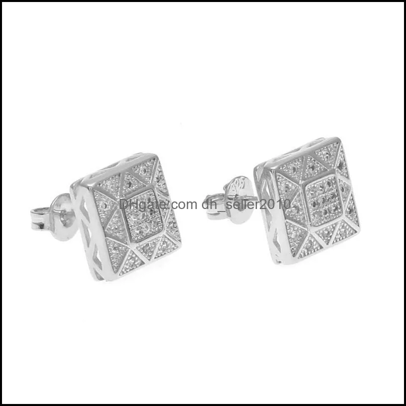 Mens Hip Hop Stud Earrings Jewelry Fashion Gold Silver Simulation Diamond Square Earring For Men