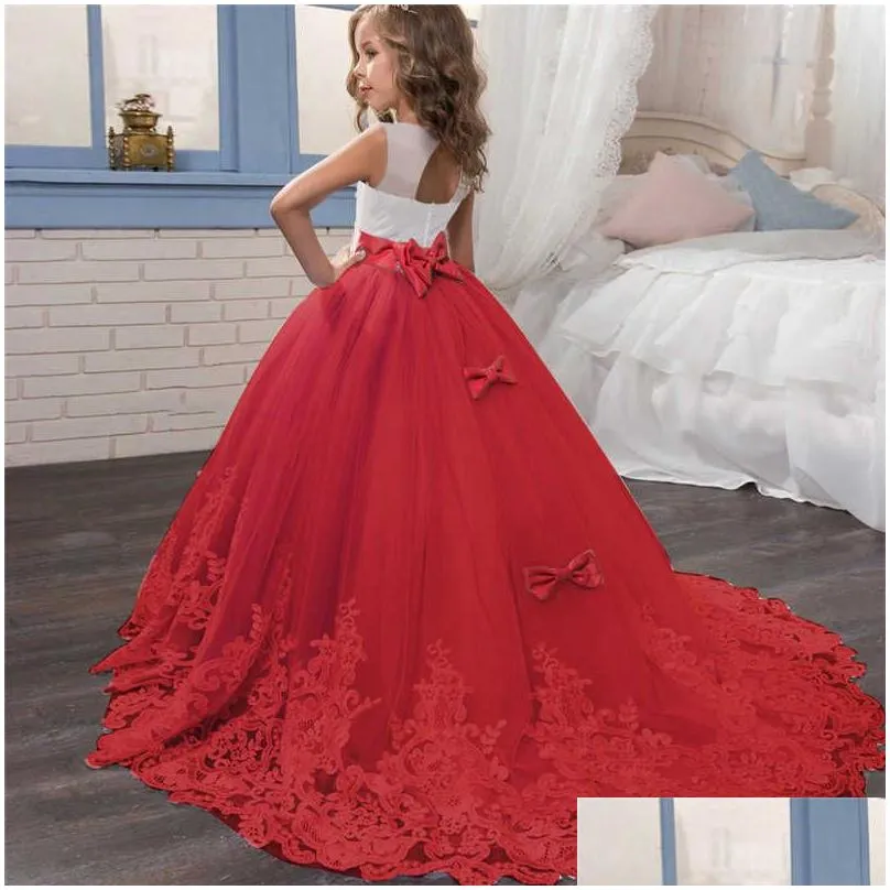 fancy kids dresses for girls teenager bridesmaid elegant princess wedding lace dress vestido party formal wear 8 10 12 14 years 210727