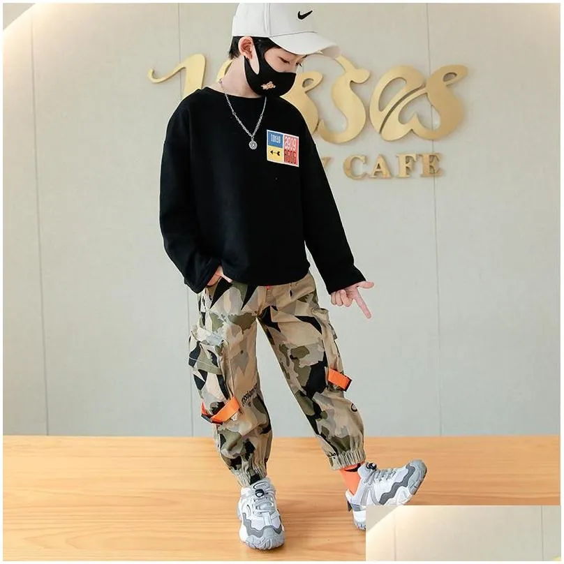 kids boys camouflage print pants fashion teenage cargo trousers hiphop cool children clothing size 8 10 12 years old