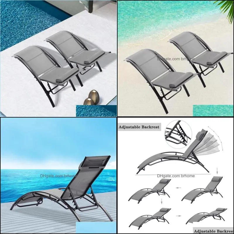 us stock 2 pcs set chaise lounge outdoor lounge chair recliner chair for patio lawn beach pool side sunbathing 2022