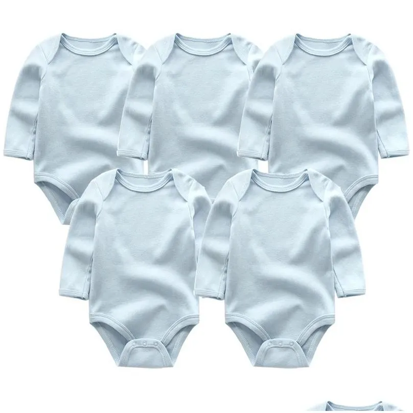 baby girl boys romper 5pcs/lots born sleepsuit infant baby clothes long sleeve solid color jumpsuits unisex baby custome 201127
