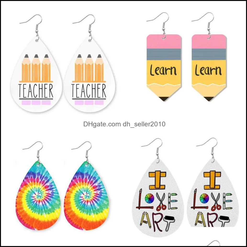 Charm Christmas Faux Leather Earrings Math Teacher Pencil Water Drop Earrings Fashion Jewelry Accessories for Women Girl Gifts 109 M2