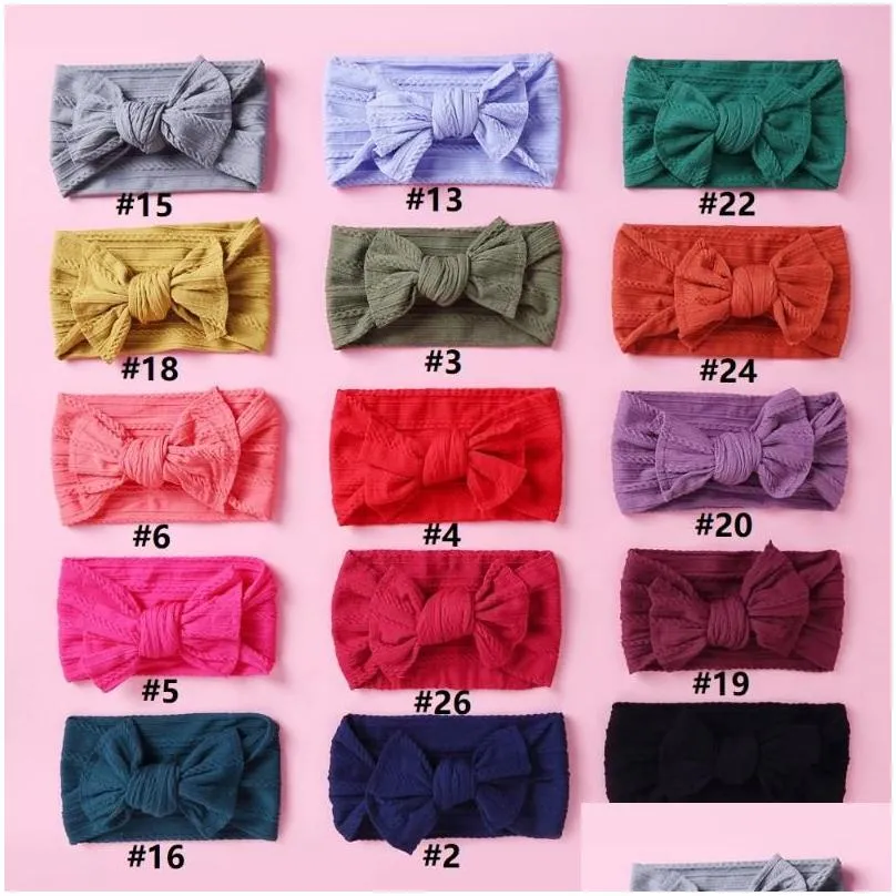 pcs/lot born baby girls ribbed bow headband cable knit wide nylon elastic hair band shower gift po props accessories
