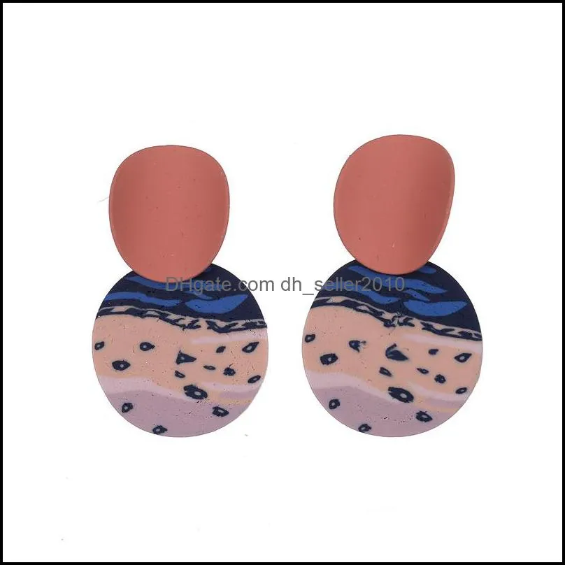 Korea Fashion Geometric Round Colorful Printed Polka Dots Earrings Handmade Polymer Clay Earrings Women Jewelry Gifts1