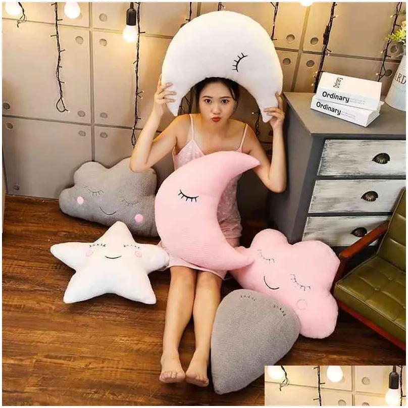 plush sky pillows emotional moon star cloud shaped pillow pink white grey room chair decor seat cushion 210804