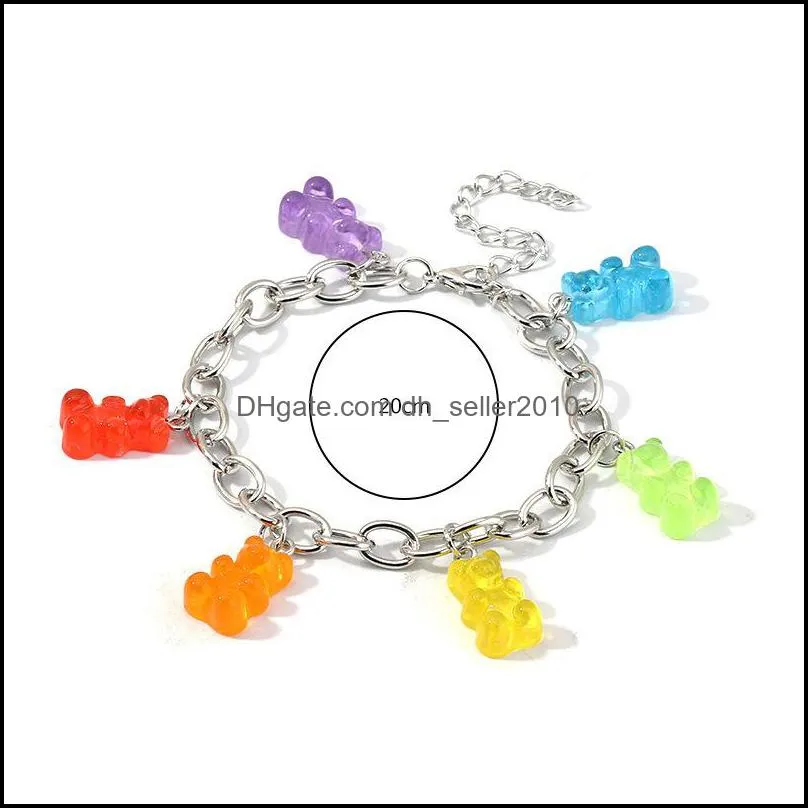 Rainbow Candy Bear Charm Bracelets Gummy Candy Dangle Earrings For Women Cartoon Candy Bears Pendant Necklaces Jewelry