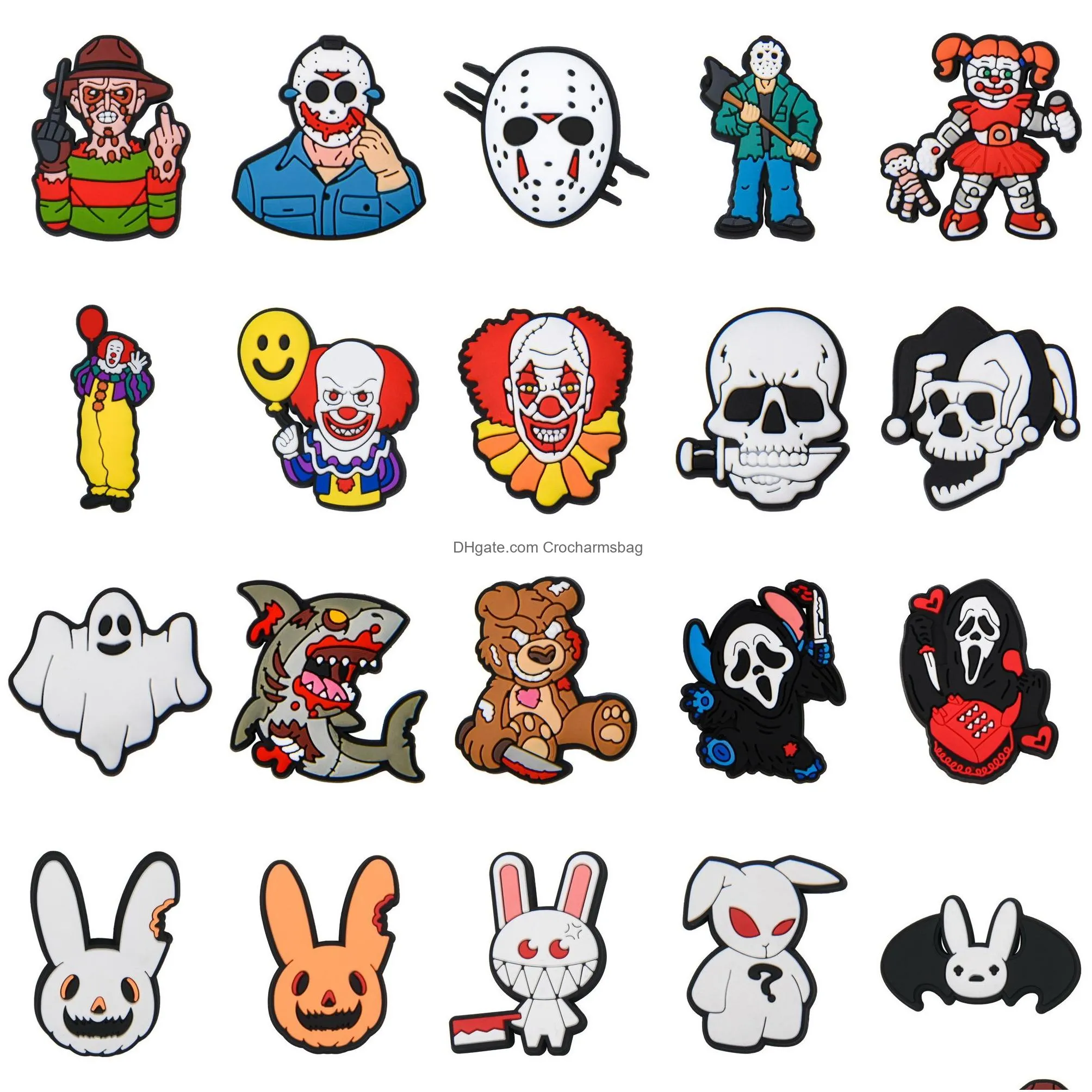 Wholesale Cartoon Shoes Decoration Accessories Halloween PVC Designer Bad Bunny Clog Croc Shoe Charm for Halloween Holiday Gift