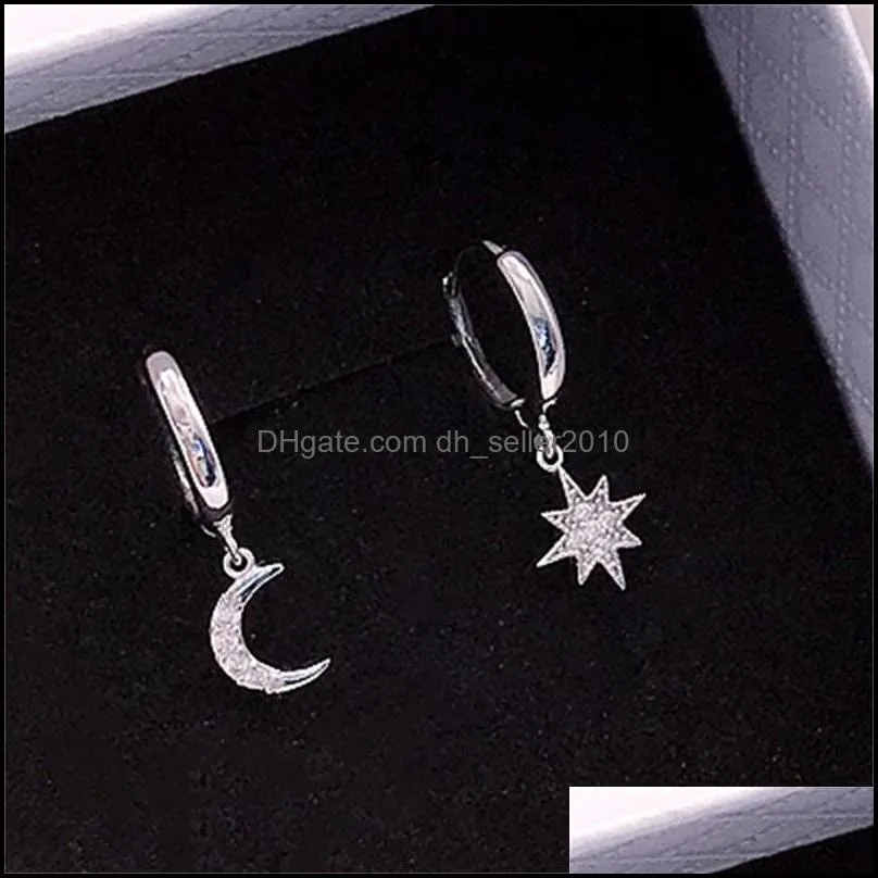 Star Moon Asymmetrical 925 Sterling Silver Cubic Zirconia Hoop Earrings For Women Fashion Cz Circle Ear Ring Earings Jewelry 978 Q2