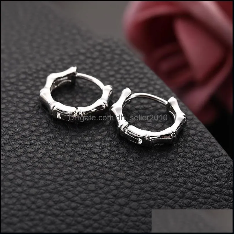 Punk Bamboo Design Small Hoop Earrings Gold Silver Color Korean Men Women Loops Earring for Male Female Earrings Party Jewelry 1827 Q2