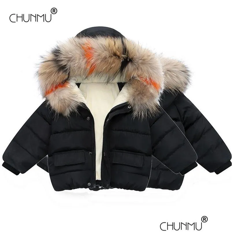 boys autumn winter coats kids jackets toddler boy girl fur collar hooded children warm zipper outerwear baby clothes 201216