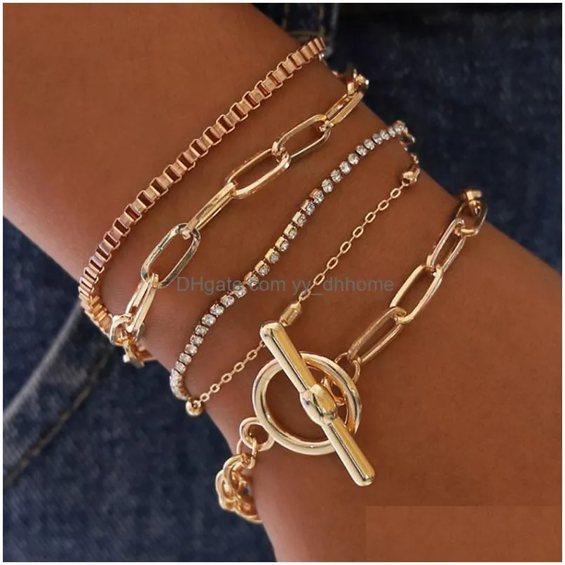 bohemian silver gold link chain bracelet for women fashion multilayer bracelets set charm punk jewelry