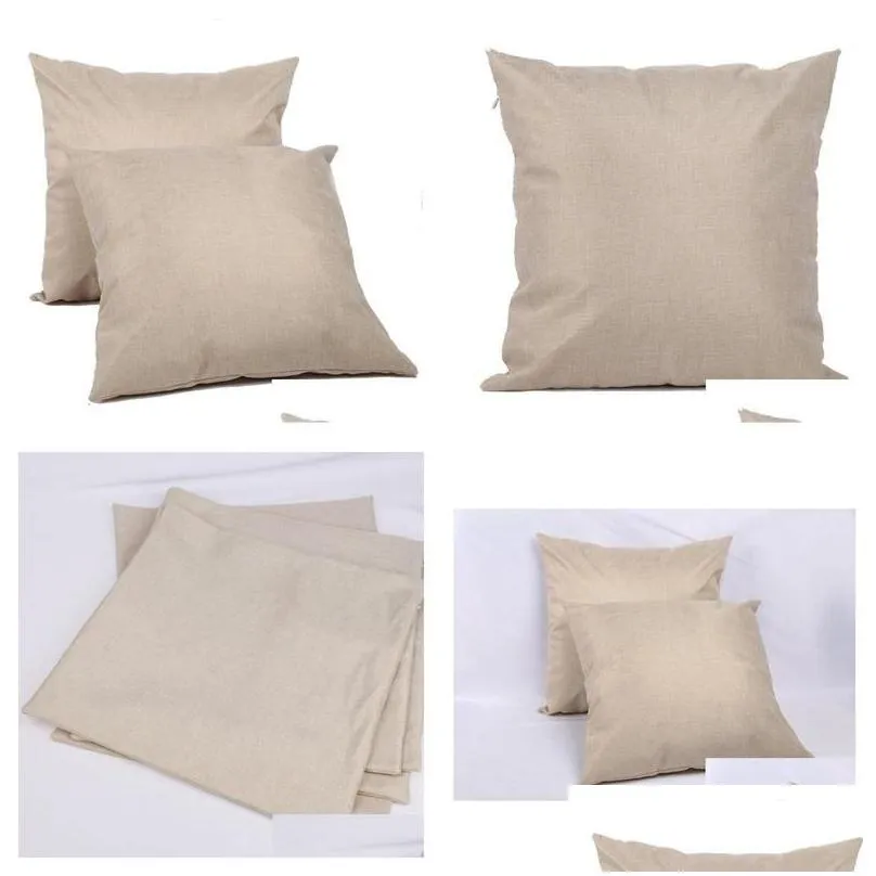 Cushion/Decorative Pillow Heat Sublimation White Linen Pillowcase Solid Color Back Cushion 40 X 40Cm 45 45Cm 50Cm Without Insert Dro