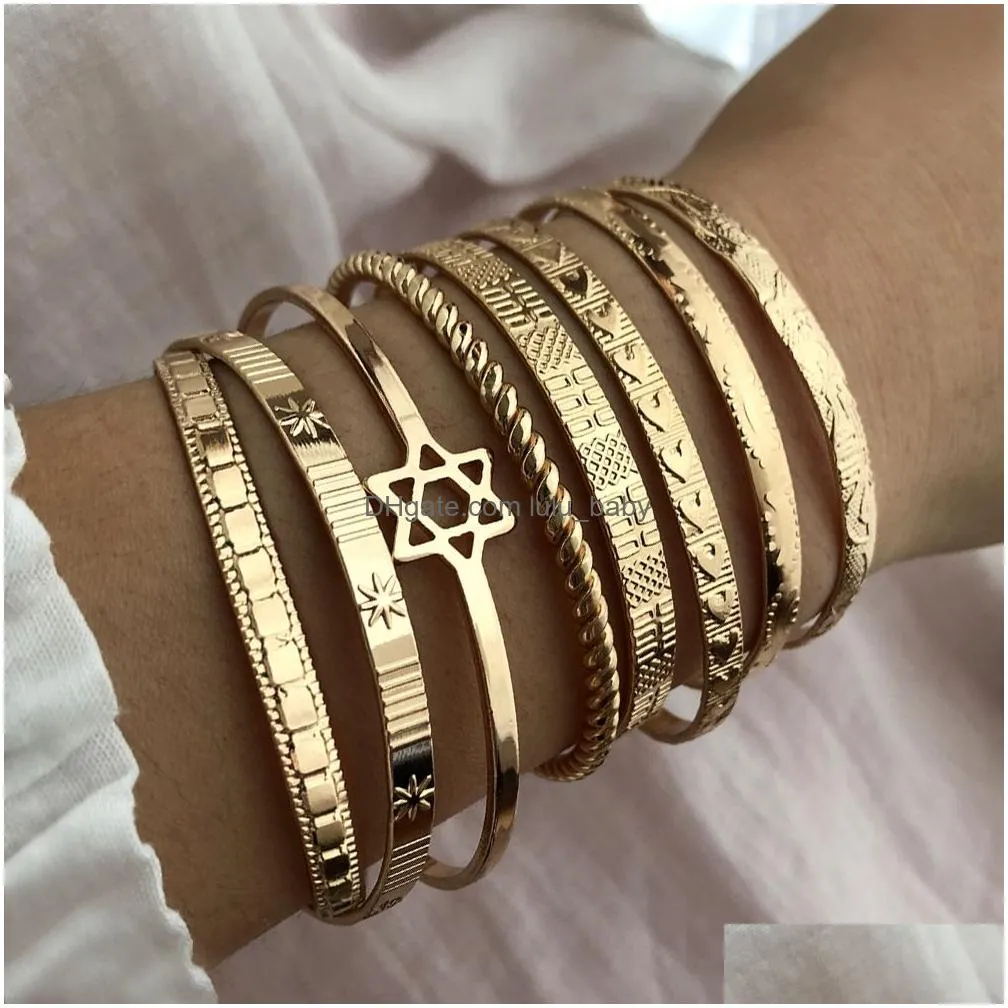 brand fashion jewelry 18k gold stackable bangle bracelet open cuff women bracelets trendy simple davidstar bangles 2pcs/set