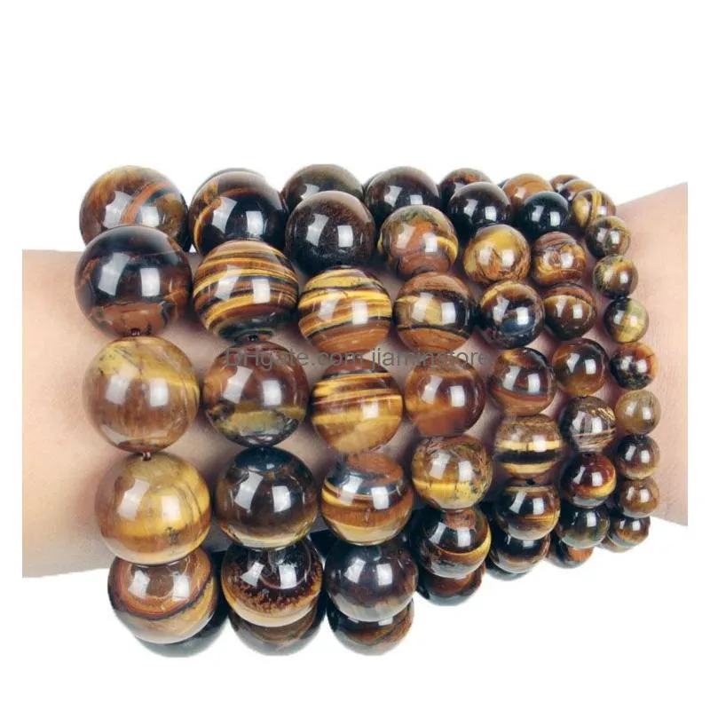 High Quality 6mm 8mm 10mm Tigers`s eye Stone Bead Bracelet Men Womens Natural Gemstone Stackable Bracelet Jewelry Wholesale