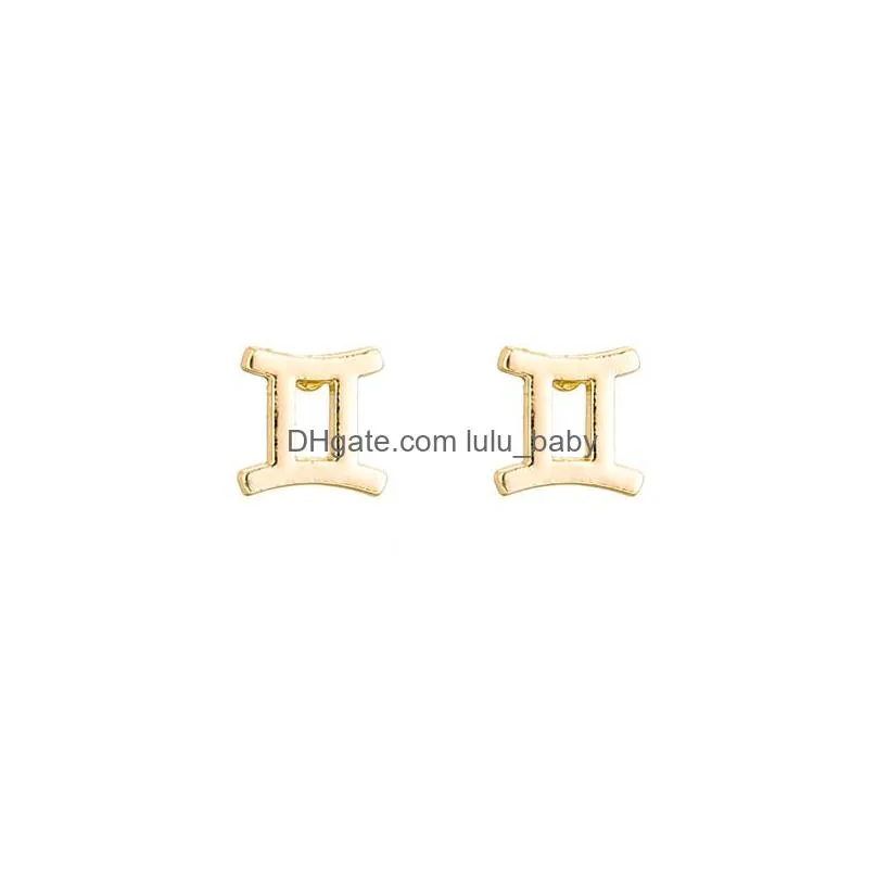 fashion 12 constellation earring classic silver gold zodiac sign stud earrings jewelry with gift card