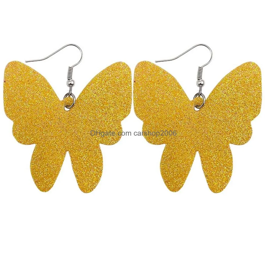  selling lady fashion leather earring for women wedding luxury jewelry statement shiny butterfly earrings jewerly gifts