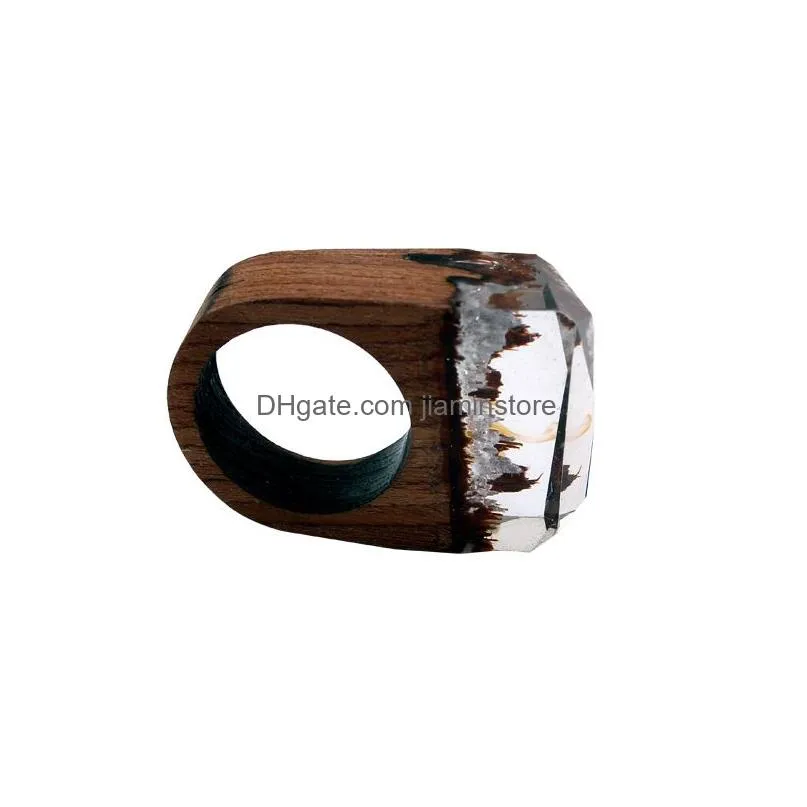 Men`s Handmade Wooden Secret Magic Forest Band Ring Wood Resin Jewelry Hip Hop Fashion Punk Wood Rings Men Anel