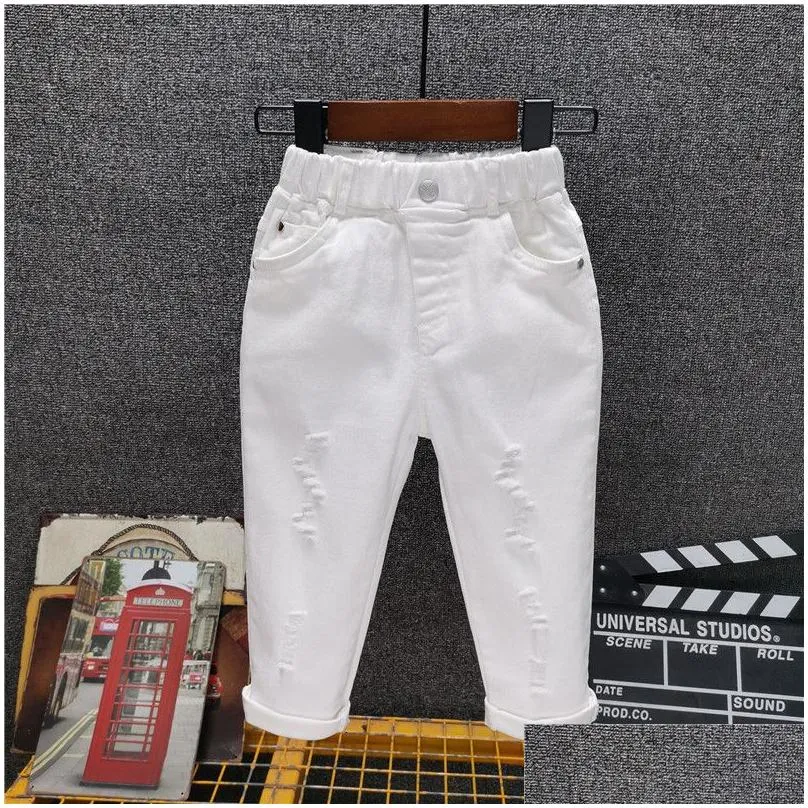 jeans boys edition white broken caverns  trousers kids baby boy children s denim streetwear 230220