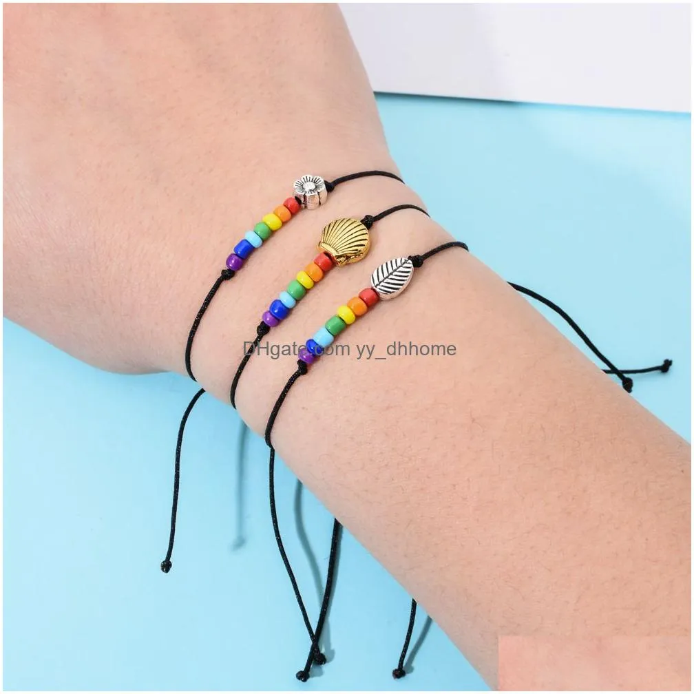 fashion weaven adjustable identification bracelets boho black cord butterfuly heart seashell evil eye charms stackable bracelet korean diy