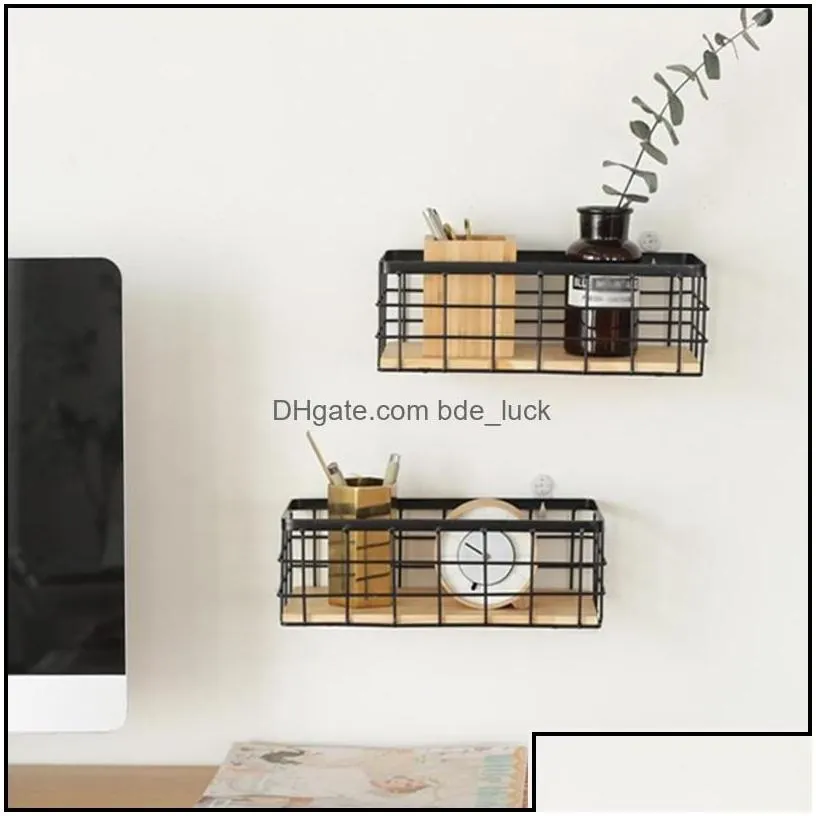 Hooks Housekeeping Organization Garden hooks & Rails Ins Style Iron Storage Baskets Wall-Mounted Racks Metal Organizer Wood Shelf Hanging