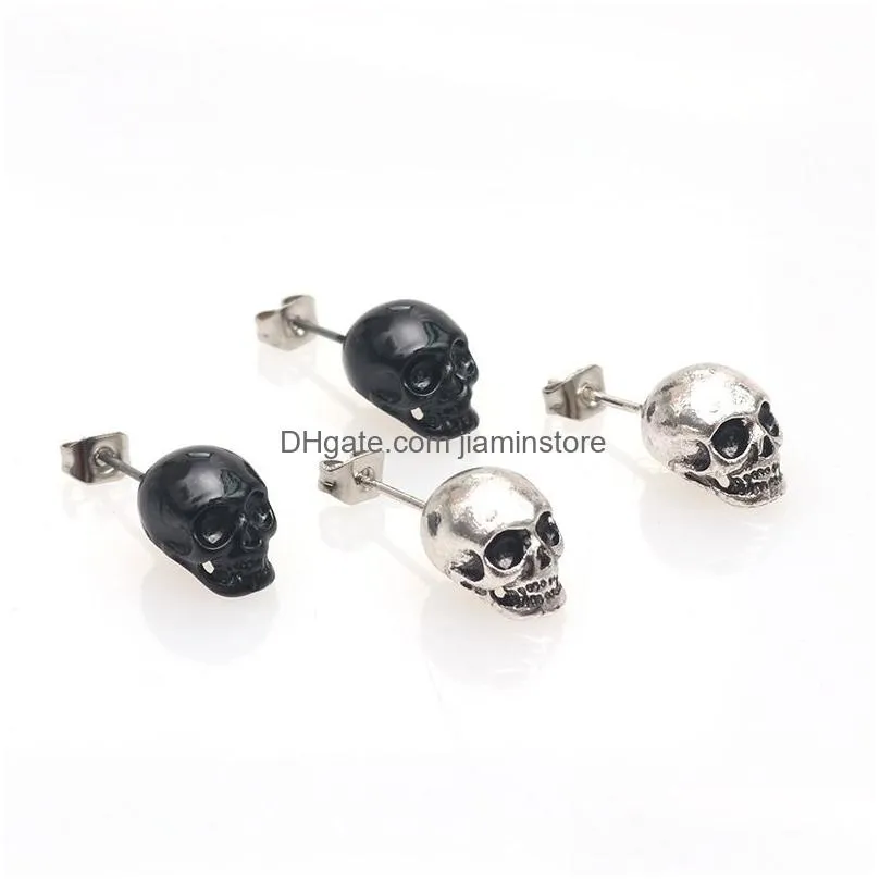 European and United States Fashion Gothic Skull Skeleton Hoop Earring 925 Silver Skull Stud Earring Halloween Jewelry for Women Girlls