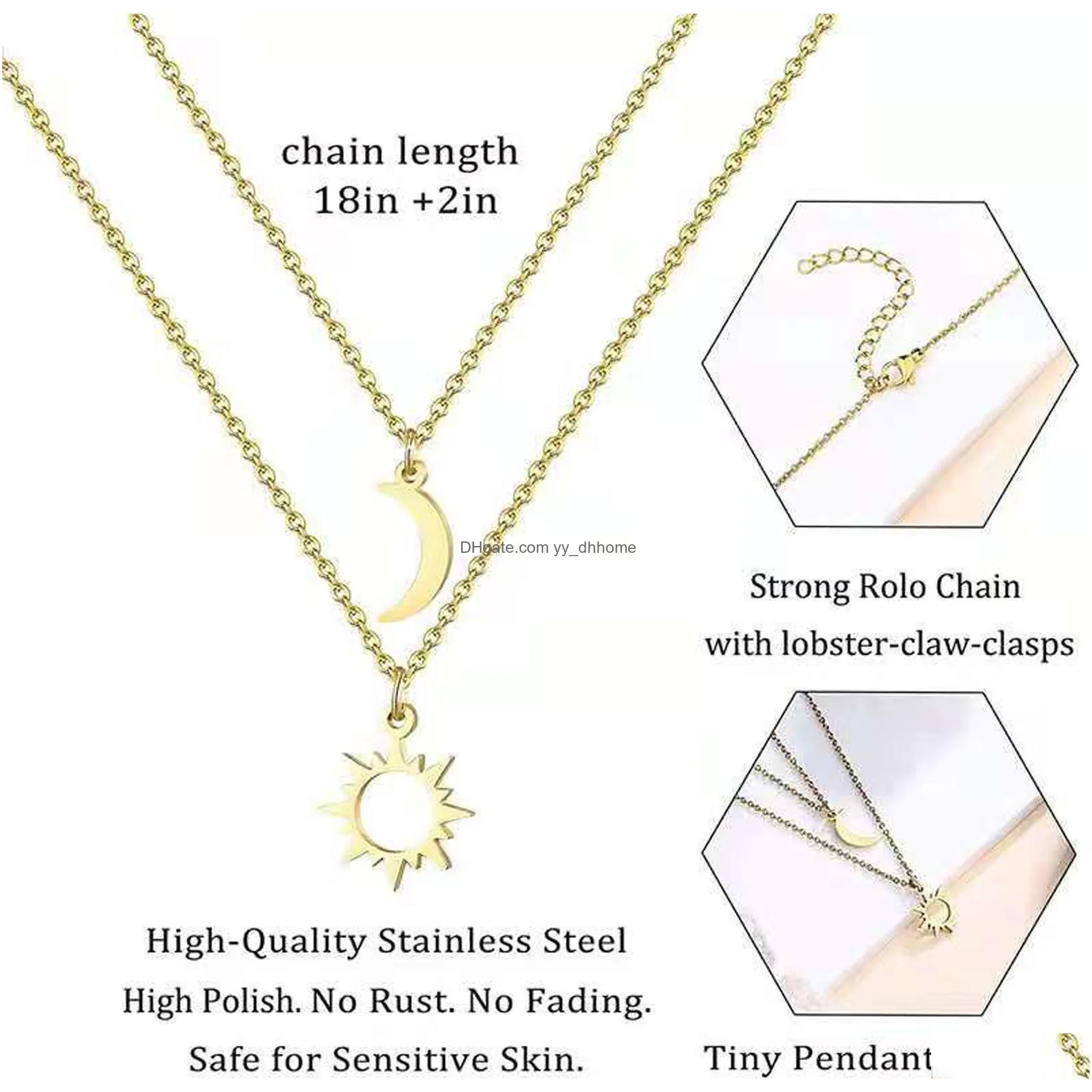 charm moon sun pendant necklace stainless steel hollow butterfly heart pendants link chain couple necklace for women men family