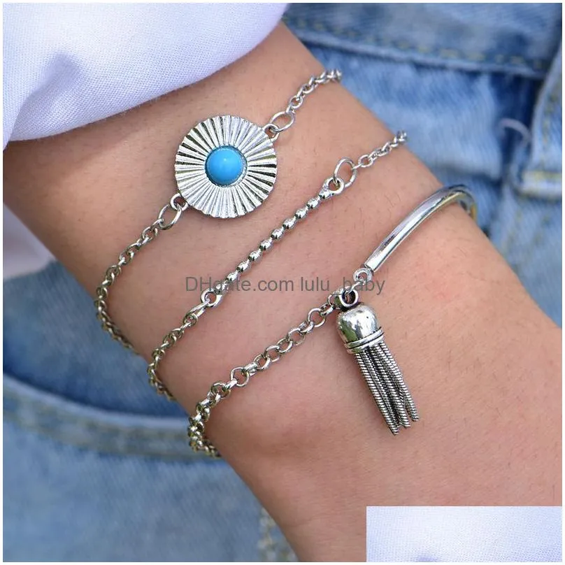 identification bracelet jewelry set european and united states fashion turquoise tassel bracelet women girls jewelry