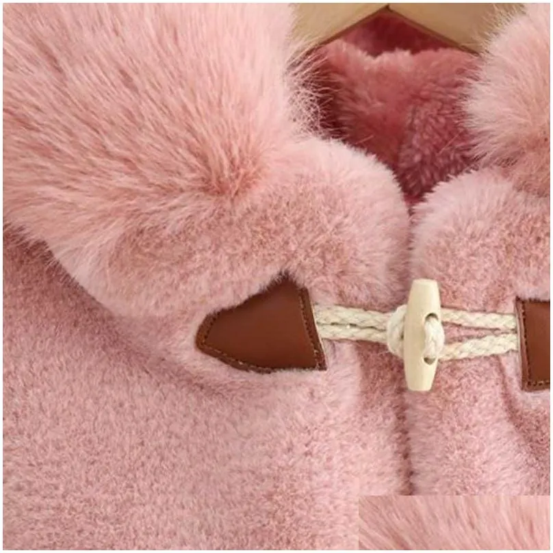 baby girl cloak faux fur winter infant toddler child princess hooded cape fur collar baby outwear top warm clothes 1-8y 210902
