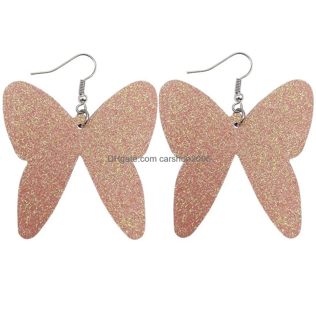  selling lady fashion leather earring for women wedding luxury jewelry statement shiny butterfly earrings jewerly gifts