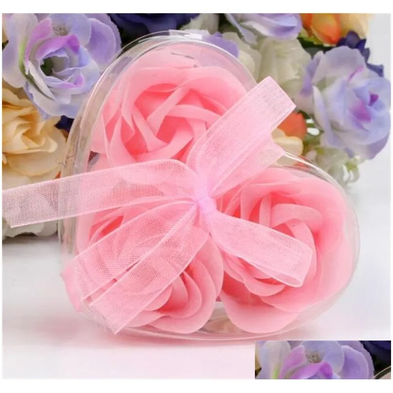 heart shape rose soap pvc box packed handmade flower paper flower soap rose valentines day birthday party gifts 160 v2