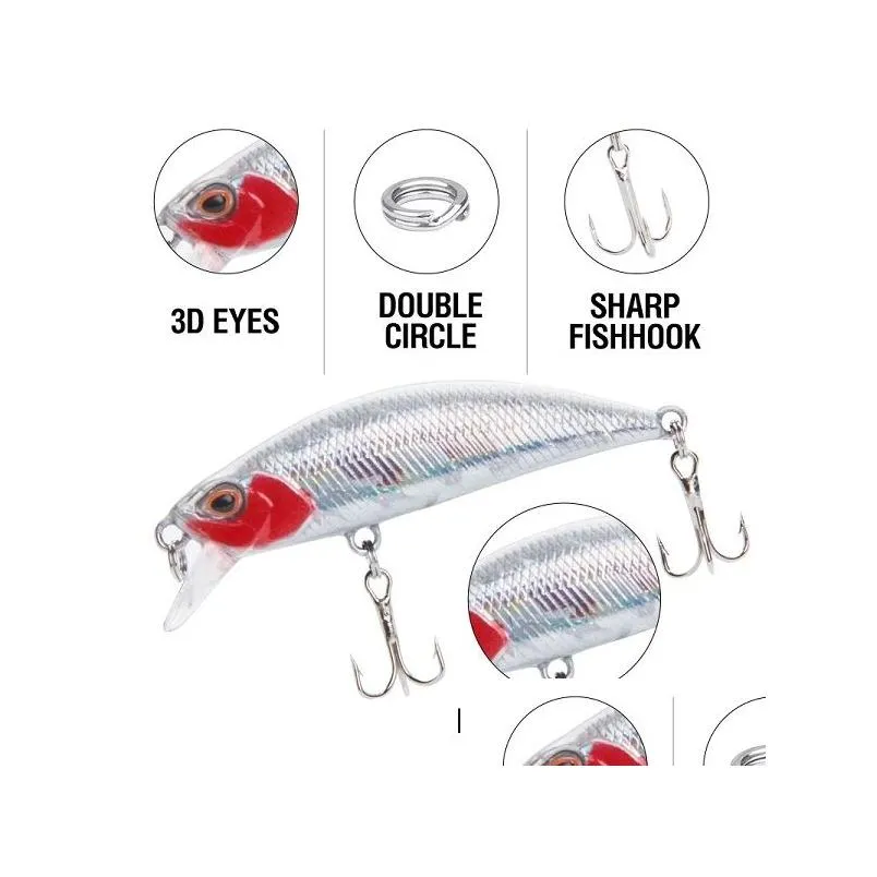 10pcs/lot 5g 5cm minnow fishing lure laser hard artificial baits 3d eyes fishing tackle