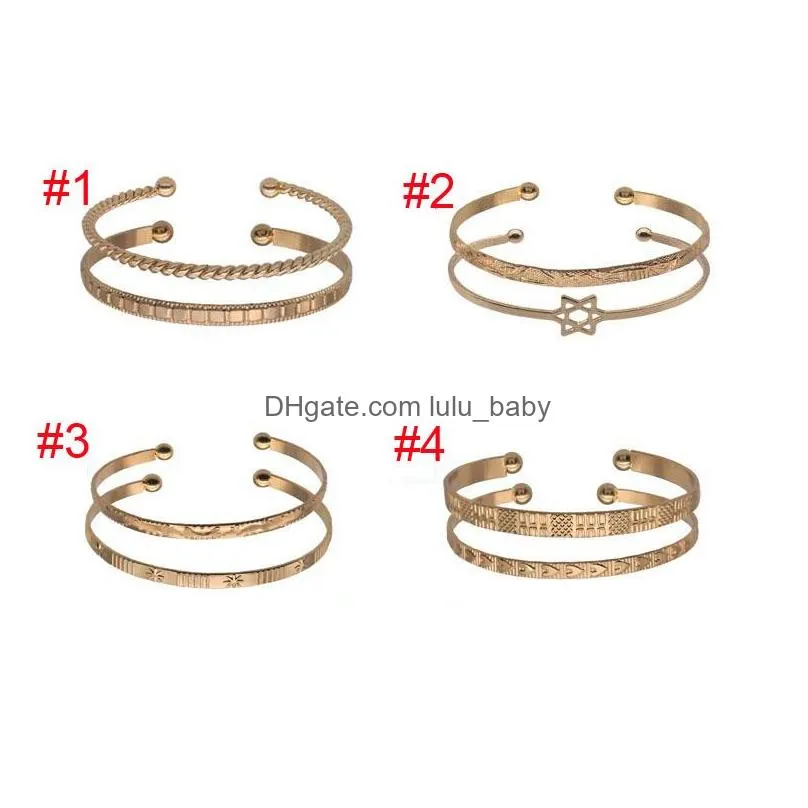 brand fashion jewelry 18k gold stackable bangle bracelet open cuff women bracelets trendy simple davidstar bangles 2pcs/set