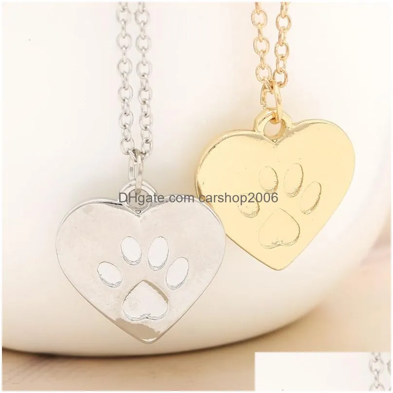 fashion love heart bear dog pawprint pendant necklace footprints chain necklaces for charm women girls gift