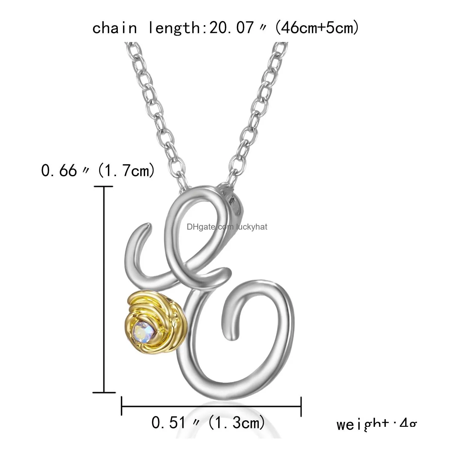 New Fashion Red Rose Initial Necklace Statement Letter Chain Girls Alphabet Pendants Lovers Jewelry Necklace for Women