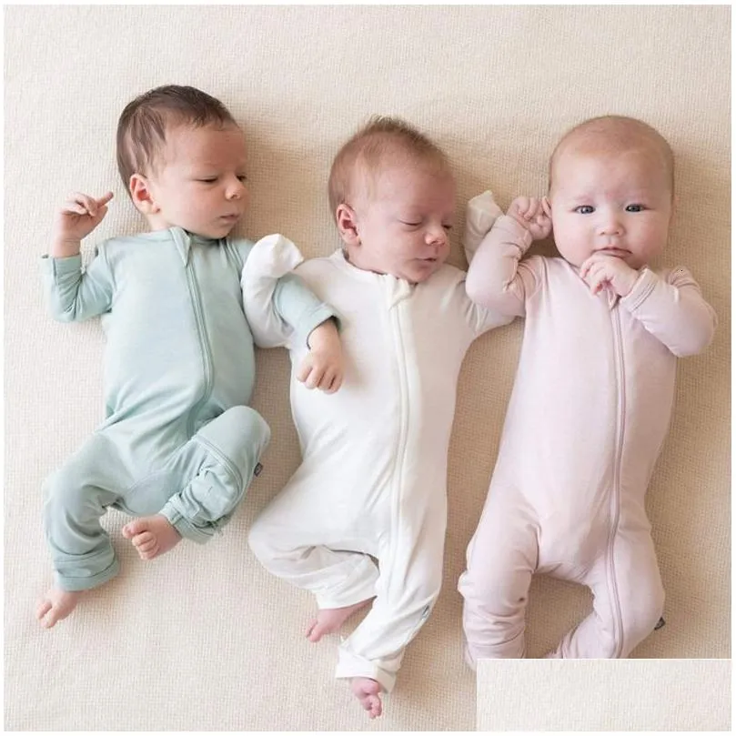 jumpsuits baby romper bamboo fiber boy girl clothes born zipper footies jumpsuit solid longsleeve clothing 024m 230213