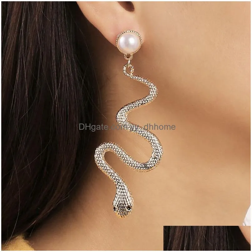 snake dangle earrings for women men animal pendant gold silver color hoops earring punk jewelry gift hip hop accessories