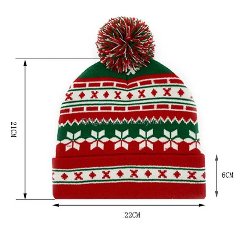 Winter Men Womens Warm Beanie Green and Red Snowflake Couples Ribbed Hat Thick Knitted warm caps Christmas Gift