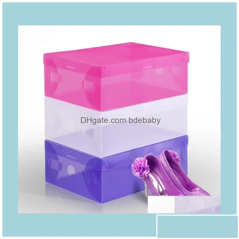 Bins Housekeeping Organization Home & Garden plastic Thicken Clear Dustproof Storage Transparent Shoe Boxes Candy Color Stackable Shoes