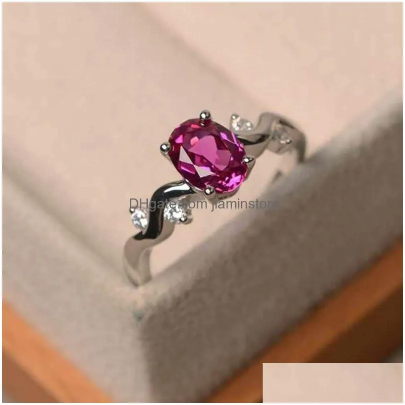 Hot Selling Elegant Oval Ruby Gemstone Ring with Side Stone Classic 925 Silver Plated Brass Jewelry Womens Diamond Wedding Ring