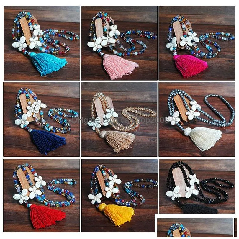 fashion long chain crystal beads pendant necklaces boho jewelry butterfly charms colorful tassel necklace for women girls