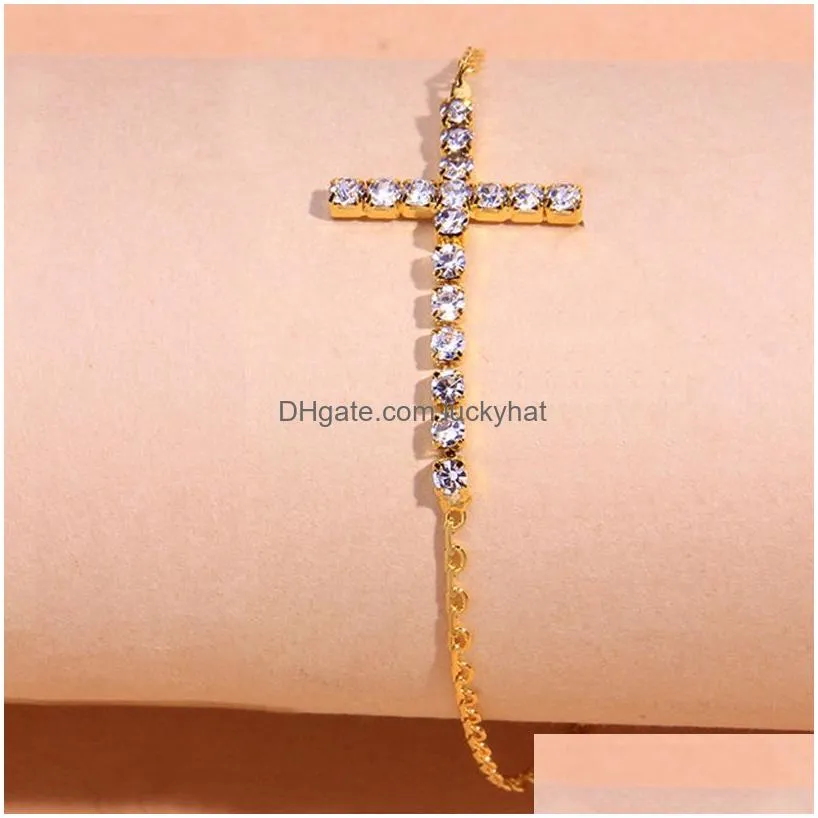 Fashion Silver Gold Beach Anklets Bracelet Women Girls Classic Rhinestone Cross Anklet Summer Holiday Foot Bracelets Jewelry Set